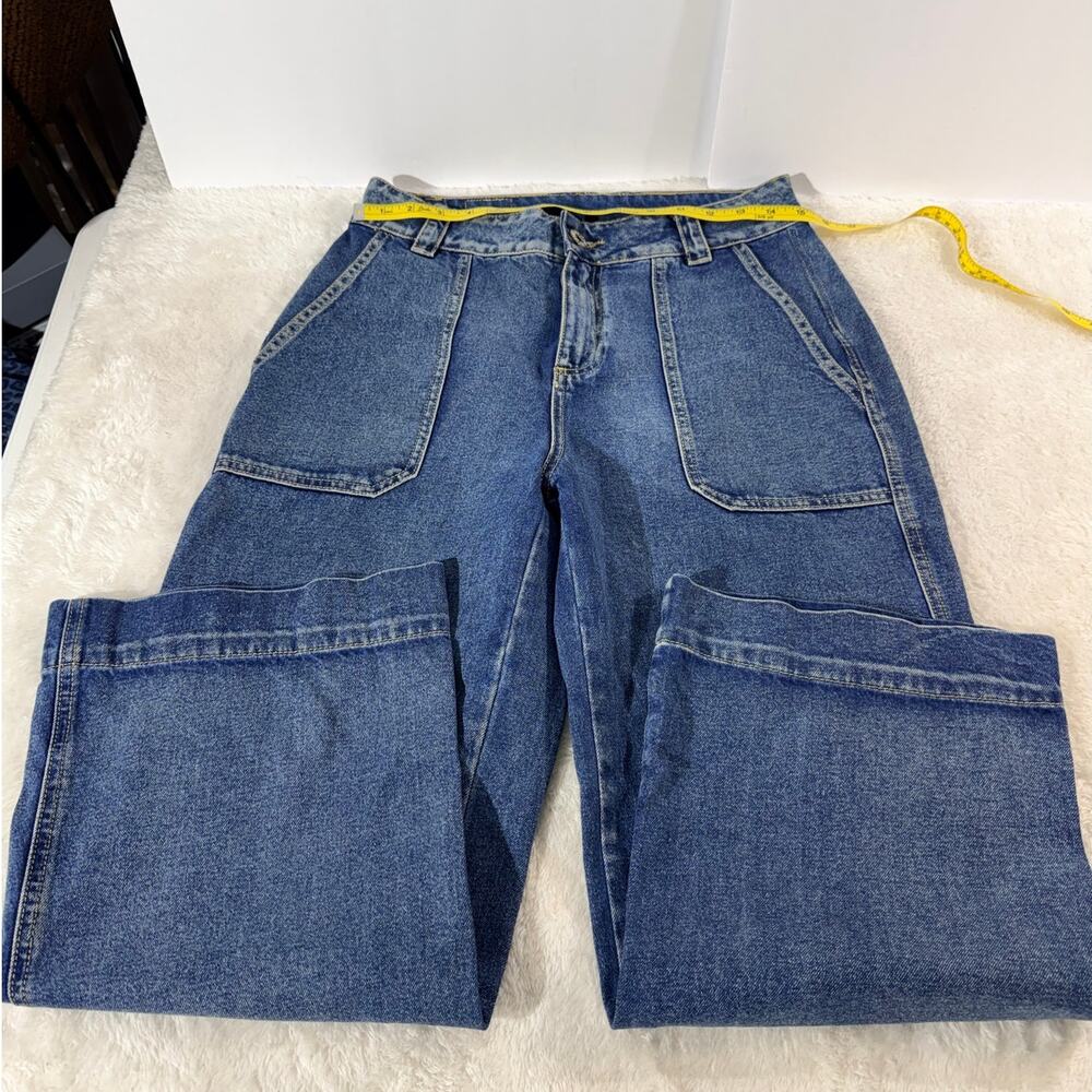 GEF France Wide Leg Denim Jeans High Rise Carpenter Style Blue Excellent 29x26